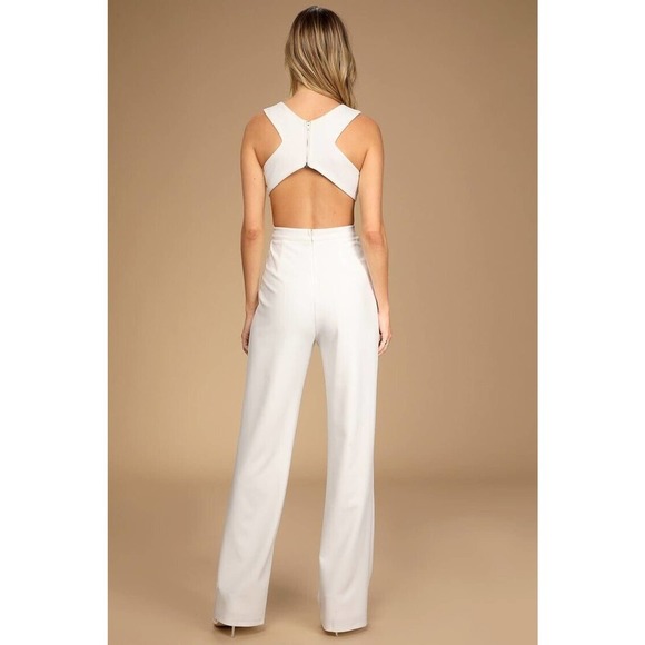 LULU'S Rare Romance Ivory Cutout Wide-Leg Jumpsuit sz Small new w/tags - Picture 8 of 13